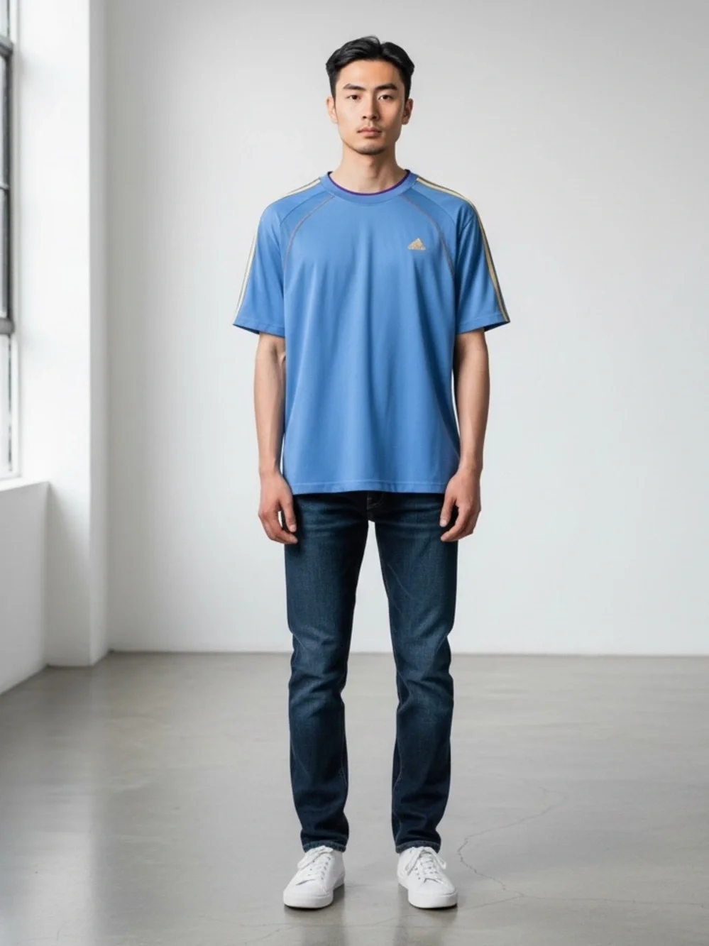 Adidas Mens 3 Stripe Jersey Light Blue